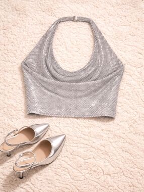 Silver Rhinestone Halter Top